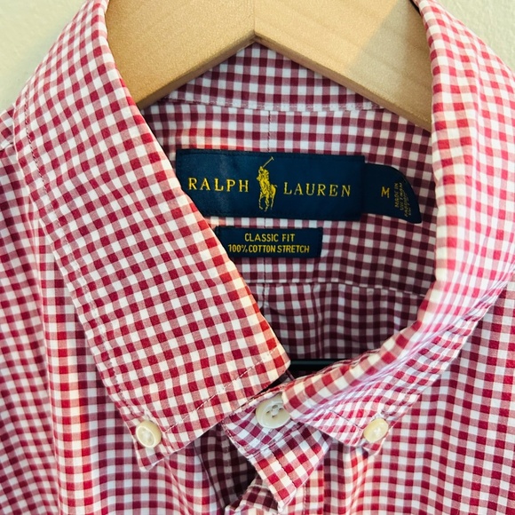 Ralph Lauren Plaid Dress Shirt Mens Size Medium White Red Gingham Button Down - Picture 4 of 7